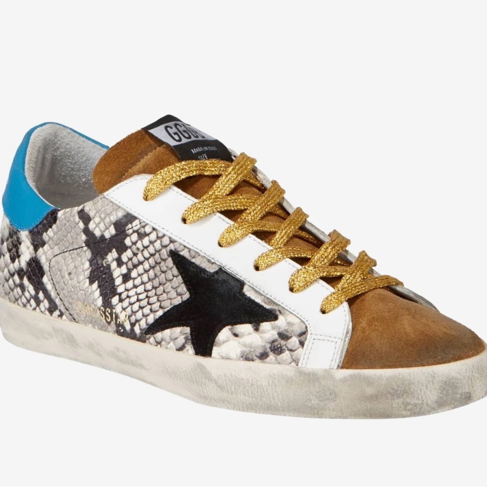 Golden Goose Snakeskin Star Sneakers with Gold Laces